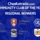 The badges of the regional community club of the year winners